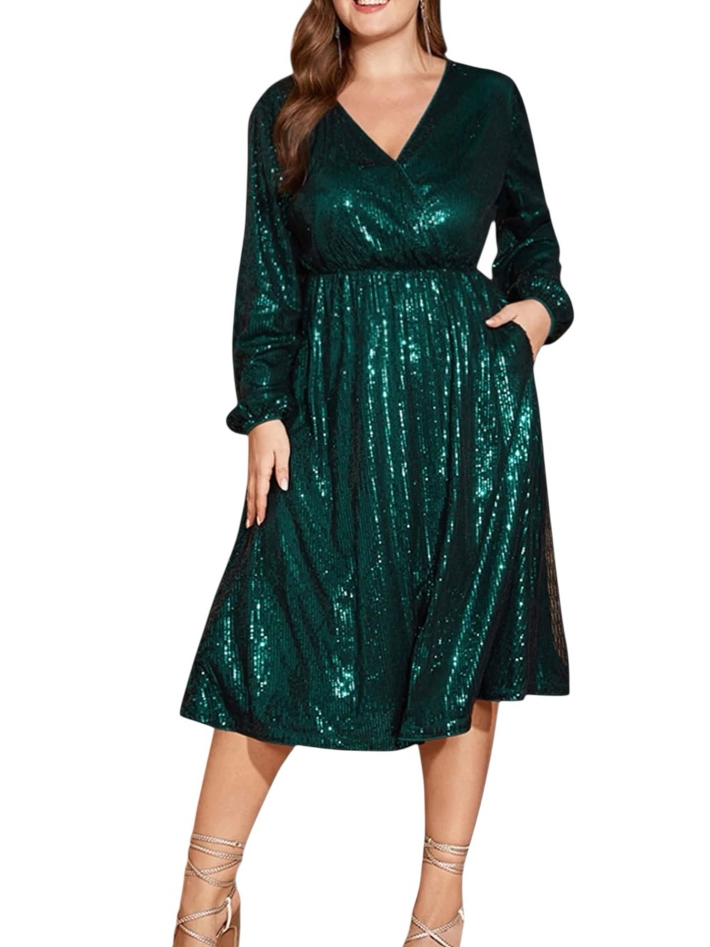 BloomChic Solid Pocket Lantern Sleeve Wrap Sequin Dress Sz 22/24 3X NWT